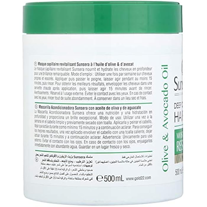 Sunsera Deep Conditioning Hair Mask with Olive and Avocado Oil for Dry and Dull Hair - 500 ml - Image 2